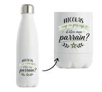 Planetee Bouteille isotherme Nicolas cap d'être mon parrain Cadeau Annonce Grossesse