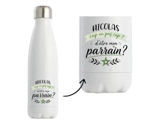 Planetee Bouteille isotherme Nicolas cap d'être mon parrain Cadeau Annonce Grossesse