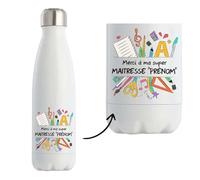 Planetee Bouteille isotherme Personnalisable merci super Maitresse| Gourde Originale Cadeau Remerciement fin d'Années Maitresse d'école Maternelle Professeur Institutrice Prof Noël