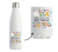 Planetee Bouteille isotherme Personnalisable merci super Prof| Gourde Originale Cadeau Remerciement fin d'Années Maitresse d'école Maternelle Professeur Institutrice Prof Noël