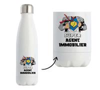 Planetee Bouteille isotherme Super Agent immobilier | Gourde Métier Collègue Cadeau Travail Boulot Départ Retraite