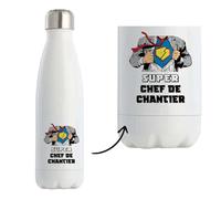 Planetee Bouteille isotherme Super Chef de chantier | Gourde Métier Collègue Cadeau Travail Boulot Départ Retraite