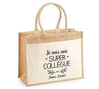 Planetee Cabas Jute avec poche Anne-Laure Une Super Collègue | Cadeau Anniversaire Femme Noël Fête des Mères Sac de Shopping avec grande pochette