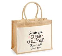 Planetee Cabas Jute avec poche Anne-Lise Une Super Collègue | Cadeau Anniversaire Femme Noël Fête des Mères Sac de Shopping avec grande pochette
