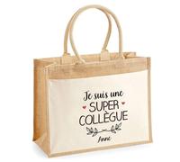 Planetee Cabas Jute avec poche Anne Une Super Collègue | Cadeau Anniversaire Femme Noël Fête des Mères Sac de Shopping avec grande pochette