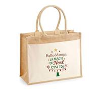 Planetee Cabas jute avec poche Belle-Maman Magie de noël Sapin - Sac de course - Secret santa Cadeau Noël Humour Insolite Collègue
