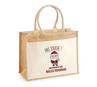 Planetee Cabas jute avec poche Belle-Maman Pas Touche Père Noël - Sac de course - Secret santa Cadeau Noël Humour Insolite Collègue