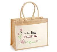 Planetee Cabas jute avec poche D'une Boss d'exception I Sac de shopping avec grande pochette avant Fête des Mères Idée Cadeau