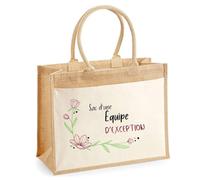 Planetee Cabas jute avec poche D'une Équipe d'exception I Sac de shopping avec grande pochette avant Fête des Mères Idée Cadeau