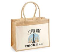 Planetee Cabas jute avec poche Echec et Mat J'peux pas - Cadeau Passionné Anniversaire Noël Sac de shopping grande pochette