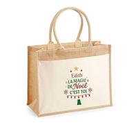 Planetee Cabas jute avec poche Edith Magie de noël Sapin - Sac de course - Secret santa Cadeau Noël Humour Insolite Collègue
