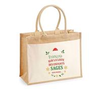 Planetee Cabas jute avec poche François Liste des enfants sages - Sac de course - Secret santa Cadeau Noël Humour Insolite Collègue