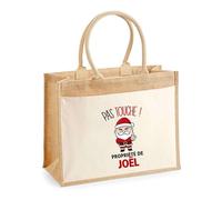 Planetee Cabas jute avec poche Joël Pas Touche Père Noël - Sac de course - Secret santa Cadeau Noël Humour Insolite Collègue