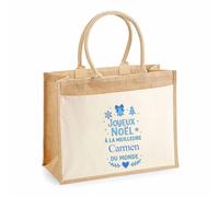 Planetee Cabas jute avec poche Joyeux noël à la meilleure Carmen - Sac de course - Secret santa Cadeau Noël Humour Insolite Collègue