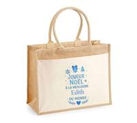 Planetee Cabas jute avec poche Joyeux noël à la meilleure Edith - Sac de course - Secret santa Cadeau Noël Humour Insolite Collègue