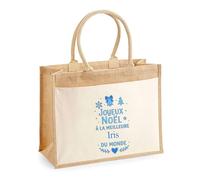 Planetee Cabas jute avec poche Joyeux noël à la meilleure Iris - Sac de course - Secret santa Cadeau Noël Humour Insolite Collègue