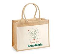 Planetee Cabas jute avec poche Joyeux noël Anne-Marie Cerf - Sac de course - Secret santa Cadeau Noël Humour Insolite Collègue