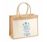 Planetee Cabas jute avec poche Joyeux noël au meilleur Eliott - Sac de course - Secret santa Cadeau Noël Humour Insolite Collègue