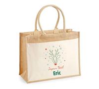 Planetee Cabas jute avec poche Joyeux noël Eric Cerf - Sac de course - Secret santa Cadeau Noël Humour Insolite Collègue
