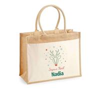 Planetee Cabas jute avec poche Joyeux noël Nadia Cerf - Sac de course - Secret santa Cadeau Noël Humour Insolite Collègue