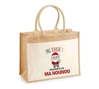 Planetee Cabas jute avec poche Ma Nounou Pas Touche Père Noël - Sac de course - Secret santa Cadeau Noël Humour Insolite Collègue