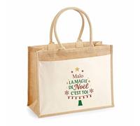 Planetee Cabas jute avec poche Malo Magie de noël Sapin - Sac de course - Secret santa Cadeau Noël Humour Insolite Collègue