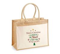 Planetee Cabas jute avec poche Marie-Christine Magie de noël Sapin - Sac de course - Secret santa Cadeau Noël Humour Insolite Collègue