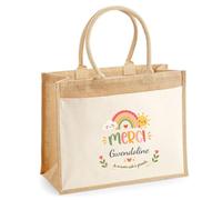 Planetee Cabas Jute avec Poche Merci Gwendoline | Cadeau Fin d'Année Scolaire Maîtresse Nounou ATSEM Assmat | Cadeau de Remerciement | Jute Coton 21 L
