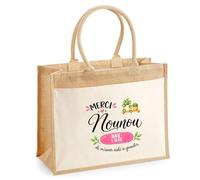 Planetee Cabas Jute avec Poche Merci Nounou Anne-Laure | Cadeau Fin d'Année Scolaire Nounou Assmat Assistante Maternelle Crèche | Cadeau de Remerciement | Jute Coton 21 L