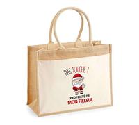 Planetee Cabas jute avec poche Mon Filleul Pas Touche Père Noël - Sac de course - Secret santa Cadeau Noël Humour Insolite Collègue