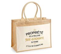 Planetee Cabas jute avec poche Propriété de la Meilleure Aide-soignante Cadeau collègue femme, retraite secret santa | Sac shopping courses idée originale métier