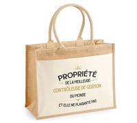 Planetee Cabas jute avec poche Propriété de la Meilleure Contrôleuse de gestion Cadeau collègue femme, retraite secret santa | Sac shopping courses idée originale métier
