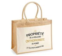 Planetee Cabas jute avec poche Propriété de la Meilleure Orthophoniste Cadeau collègue femme, retraite secret santa | Sac shopping courses idée originale métier