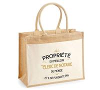 Planetee Cabas jute avec poche Propriété du Meilleur Clerc de notaire Cadeau homme humour fête des pères retraite collègue travail grand sac courses