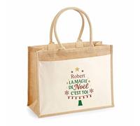 Planetee Cabas jute avec poche Robert Magie de noël Sapin - Sac de course - Secret santa Cadeau Noël Humour Insolite Collègue