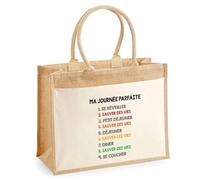 Planetee Cabas jute avec poche sauver des vies journée parfaite Cadeau Femme Homme, Anniversaire Noël, Maman Papa | Sac Shopping Courses