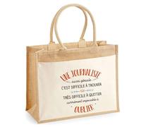 Planetee Cabas jute avec poche Une Journaliste aussi géniale I Sac de shopping avec grande pochette avant Fête des Mères Idée Cadeau