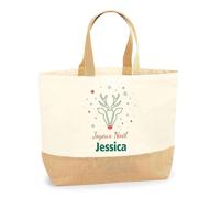 Planetee Cabas jute Joyeux noël Jessica Cerf - Sac de course - Secret santa Cadeau Noël Humour Insolite Collègue