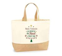 Planetee Cabas jute Mon Témoin Magie de noël Sapin - Sac de course - Secret santa Cadeau Noël Humour Insolite Collègue