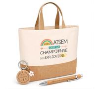 Planetee Cadeau atsem explication | Coffret Kit Remerciement Femme Sac en Jute avec Porte-clés et Stylo Gravé