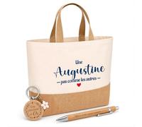 Planetee Cadeau Augustine pas comme les autres | Coffret Kit Remerciement Femme Sac en Jute avec Porte-clés et Stylo Gravé