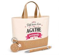 Planetee Cadeau Bazar Agathe incroyable | Coffret Kit Remerciement Femme Sac en Jute avec Porte-clés et Stylo Gravé