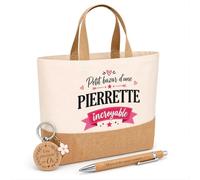 Planetee Cadeau Bazar Pierrette incroyable | Coffret Kit Remerciement Femme Sac en Jute avec Porte-clés et Stylo Gravé