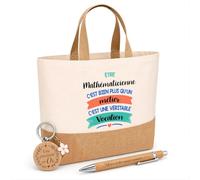 Planetee Cadeau Mathématicienne métier vocation | Coffret Kit Remerciement Femme Sac en Jute avec Porte-clés et Stylo Gravé