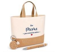 Planetee Cadeau Mémé pas comme les autres | Coffret Kit Remerciement Femme Sac en Jute avec Porte-clés et Stylo Gravé