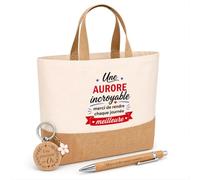 Planetee Cadeau Une Aurore incroyable | Coffret Kit Remerciement Femme Sac en Jute avec Porte-clés et Stylo Gravé