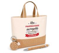 Planetee Cadeau Une Pharmacienne incroyable | Coffret Kit Remerciement Femme Sac en Jute avec Porte-clés et Stylo Gravé