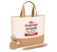 Planetee Cadeau Une Plaquiste incroyable | Coffret Kit Remerciement Femme Sac en Jute avec Porte-clés et Stylo Gravé