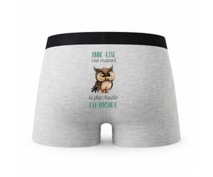Planetee Caleçon Anne-Lise la Plus Chouette - Humour Boxer Gris Idée Cadeau - Taille L