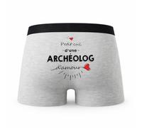 Planetee Caleçon Archeologue d'amour - Humour Boxer Gris Idée Cadeau - Taille S